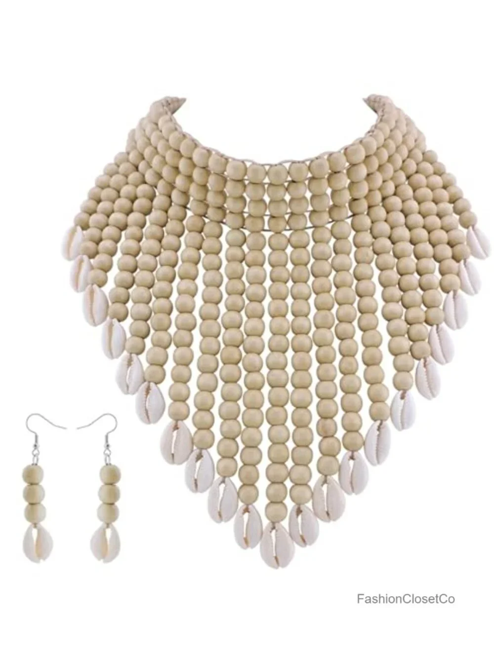 Boho Wood Beaded Statement Necklace Layered Cluster Chunky Collar Choker Jewelry